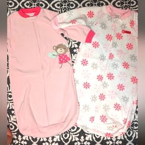 2 Carter's One Size (0-9m) Sleeper Sack Pink and White